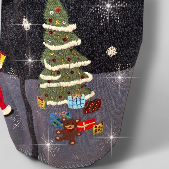 Vtg Blue Ugly Christmas Sweater Sz 1X Heavy Rhinestones Snowflakes Sparkle Santa - Picture 8 of 12